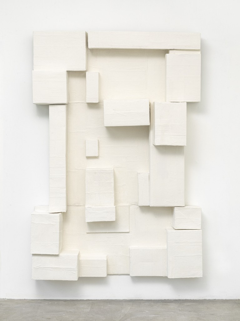 Sculpture Home base in the studio of Kim Bartelt paper maché, cardboard boxes